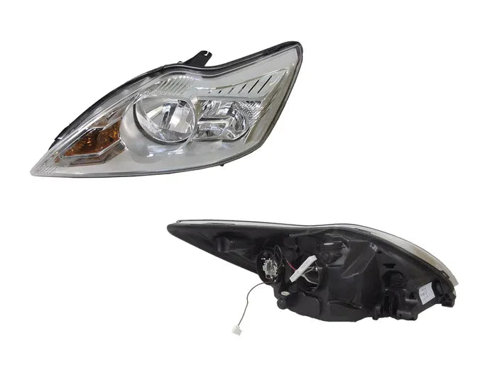 2009-2011 Ford Focus LV Headlight (Left Hand Side) with Electric Adjust Motor, Halogen H7/H1, Chromed Base & Cover