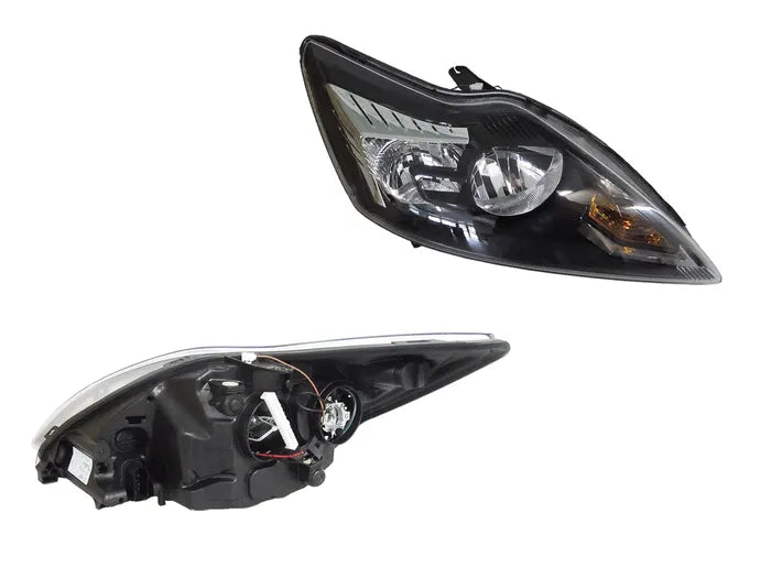 2009-2011 Ford Focus LV Headlight (Right Hand Side, Electric Adjust, Halogen H7/H1, Black Base/Chromed Cover)