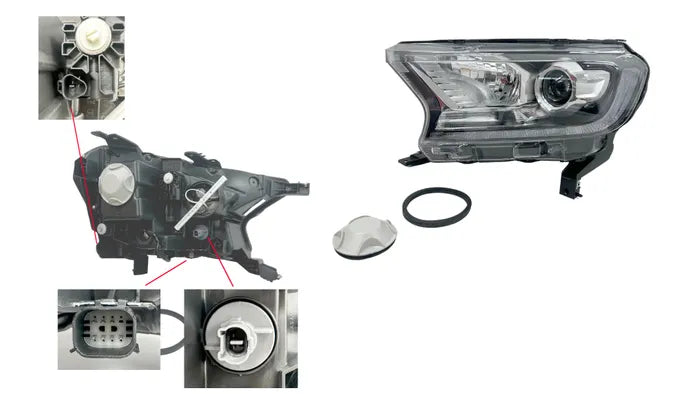 2015-2022 Ford Ranger PX2/PX3 Headlight (Left Hand Side) Projector Lens Xenon/HID D8S/HB3 with Leveling Motor & LED DRL