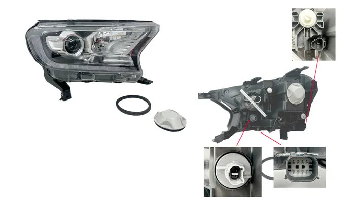 2015-2022 Ford Ranger PX2/PX3 Headlight (Right Hand Side, Xenon HID, D8S/HB3) with Leveling Motor & LED DRL