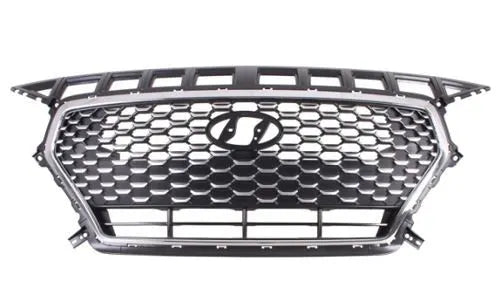 2017-2020 Hyundai i30 PD Front Bar Insert (Black, Chromed Frame, Sensor Hole)