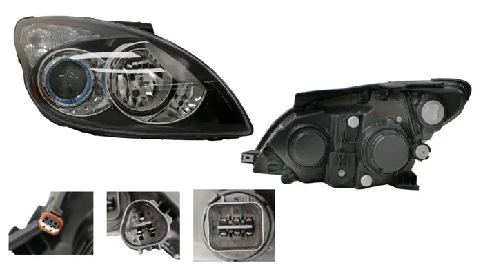 2009-2012 Hyundai i30 FD Headlight (Right Hand Side, Black, H7/H1, Manual Adjuster)