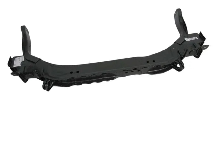 A black metal automotive subframe or chassis crossmember, photographed on a solid white background.


