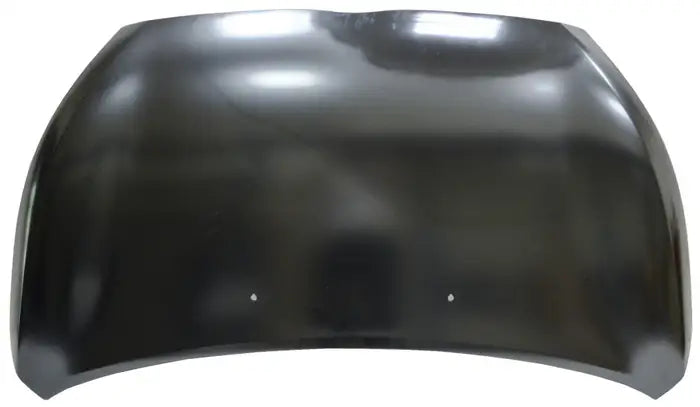 A glossy black curved automotive hood panel, isolated on a white background.

