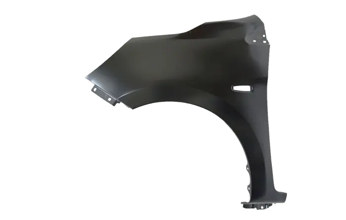 A matte black car wheel well liner fender, shown from a side profile view against a solid white background.


