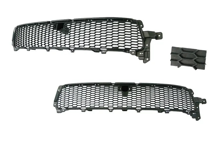 Two black car grilles on a white background


