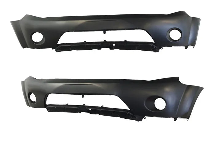 Two car bumper parts on a white background

