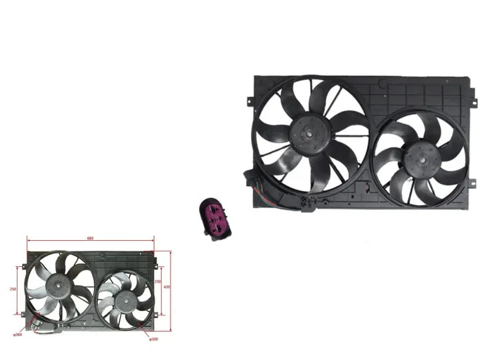 2005-2015 Volkswagen Passat B6/B7 Radiator Fan (1.8L, 250mm Bracket)